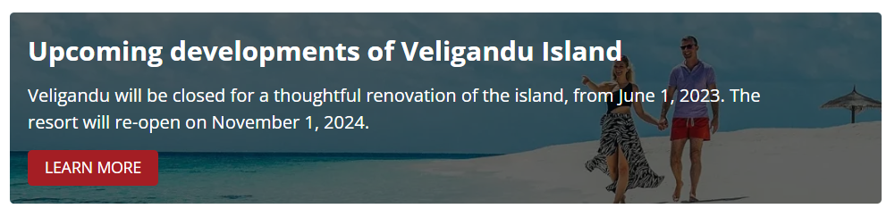 Veligandu Island will reopen on November 1, 2024